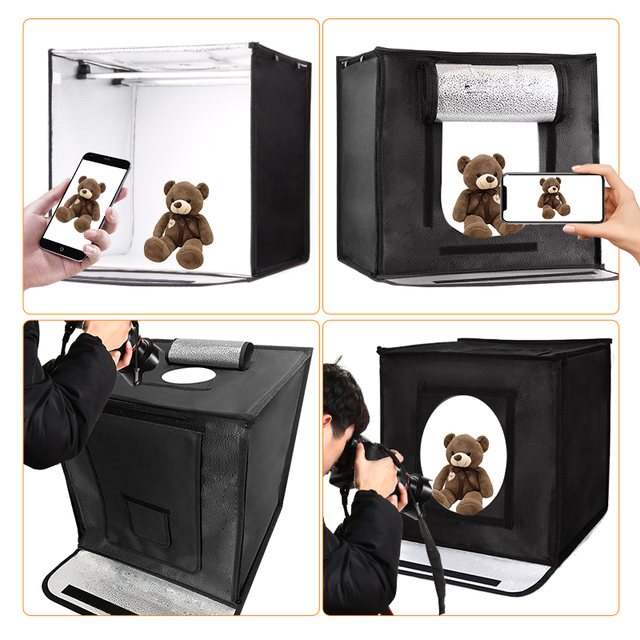LED Photo Light Box Portable Photo Tent Tabletop Photography Lighting Kit with Background Paper in 5 Colors 40/60/80cm