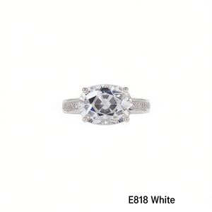 Anello E818 in Oro Bianco con Diamante Taglio Ovale, Gioiello Classico da Donna per Fidanzamento, Diamante Naturale Colore D - Product Image 1