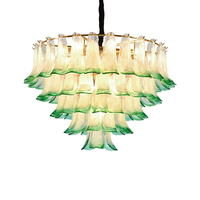 Lustre suspendu en verre artistique soufflé à la main, dégradé vert, en forme de pétale, style Murano, pour la décoration intérieure de villas et d'hôtels, lustre de luxe