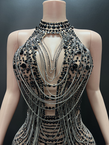 Đầm dạ hội không tay Novance Y4269 bán chạy, kiểu dáng thanh lịch, size lớn, màu đen, đính dây xích, dành cho nữ dự tiệc - Product Image 5