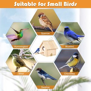 บ้านนกกระจอกสีฟ้าสำหรับกลางแจ้ง ทำจากไม้ พร้อมที่แขวน - Product Image 4