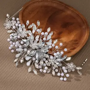 欢欢新娘发饰水晶头带手工编织花朵头饰婚纱水钻梳