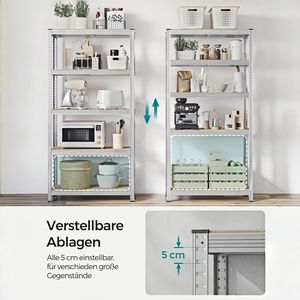 Estantería de Almacenamiento de Servicio Pesado de 5 Niveles Ajustables, Capacidad de Carga de 875 kg, Estructura de Acero con Recubrimiento en Polvo Sin Pernos, Color Plateado - Product Image 5