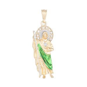 Pendentif San Judas Tadeo en laiton plaqué or 14 carats, bijoux hip-hop, charme religieux pour hommes et femmes, cadeau de foi catholique, tendance, vente chaude - Product Image 2