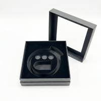 Boîte cadeau de luxe gris mat avec logo personnalisé, estampage or, boîte en papier carrée avec fenêtre transparente et insert en mousse EVA