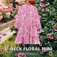 KAR&OT ZA 2025 Printemps Été Automne Nouvelle Robe Courte Vintage à Col en V Imprimé Floral avec Ceinture pour Femme 3150658
