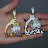 Moins cher glacé CZ lettre rêves 2 réalité pendentif collier plaqué or Zircon sac d'argent étoile charme hommes femmes Hip Hop bijoux
