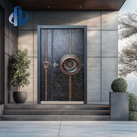 Puerta de Entrada Doble de Aluminio Fundido con Relieve Floral Retro de Lujo, Puerta de Seguridad con Relieve Redondo Ornamentado, Venta Especial, Personalizable