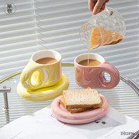 Ensemble tasse et soucoupe à café en céramique personnalisable avec logo, design créatif et original, effet scintillant
