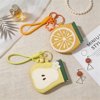 Schattig fruitpatroon PU lederen opvouwbare sieradendoosje met elastische sluiting, muntportemonnee, oorbellen- en ringen opbergzakje met sleutelhanger voor cadeau