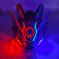 Casque LED Cyberpunk Lumineux en Polyester, Design Samouraï Fantôme CYBER pour Halloween, Carnaval, Exposition de Bandes Dessinées et Cosplay