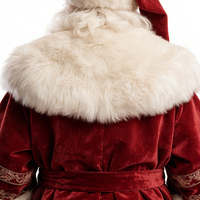 Costume de Père Noël pour homme en velours rouge avec bordure en fausse fourrure et broderie pour les fêtes de Noël et les spectacles sur scène