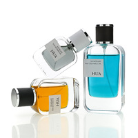 Flacon de parfum en verre plat carré vide de 30 ml, 50 ml, 100 ml, transparent, avec logo personnalisé, flacon de parfum avec bouchon en cuir