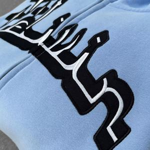 Sweat-shirts d'hiver pour hommes en coton écologique, personnalisés avec logo brodé, style streetwear hip-hop, coupe ample et épaisse, fermeture éclair intégrale, fabrication OEM. - Product Image 3