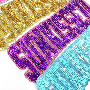 Sports Day Sequin Sunkissed Font Embroidery <strong>Patches</strong> for Caps <strong>Glitter</strong> Laser Cut Border Shiny Spirit Font <strong>Patch</strong> SUNKISSED in Stock - Product Image 5