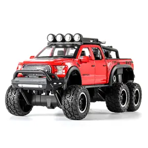 Amazo diskon besar 6x6 roda besar Offroad truk logam Model skala 1:28 Ford Die Cast Model mainan mobil mainan koleksi anak-anak