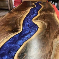 Table de salle à manger rectangulaire moderne en résine époxy et bois massif pour restaurant, idéale pour l'extérieur
