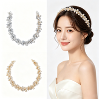 Serre-tête de mariée de luxe réglable en cristal argenté et perles, bandeau fleuri flexible, accessoires de coiffure de mariée