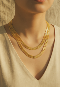 Bijoux Z H Dubaï 24K : Chaîne de soirée, boucles d'oreilles et collier en laiton plaqué or - Product Image 3