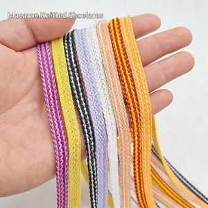 Nouveaux lacets plats en polyester tressé bicolore YS Macaron de 7 mm pour chaussures décontractées/toile/baskets – Blanc - Product Image 2
