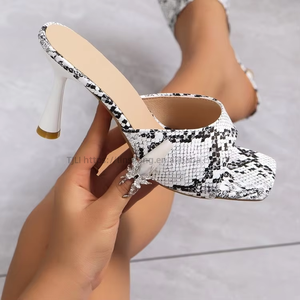 Summer European American Fashion Women's Slippers New Square High Heel Thin Heel Patchwork Color Sandals <b>Open</b> Breathable - Product Image 2