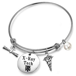X-RAY Tech Squelette Badge Bobine Radiologue Cadeau Porte-clés Bracelet Avec <span class=keywords><strong>Caducée</strong></span> Charme Radiologie Tech Bijoux Graduation Cadeau - Product Image 4