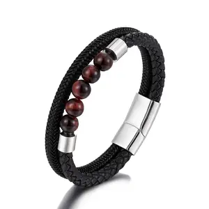 Personal isierte benutzer definierte Beziehung natürliche Chakra Lava Stein Perlen Leder Double Wrap Armband