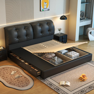 Khách sạn phong cách da giường Vua Kích thước bọc Chất lượng cao đồ nội thất phòng ngủ cho phòng khách thiết kế thanh lịch thoải mái ngủ - Product Image 3