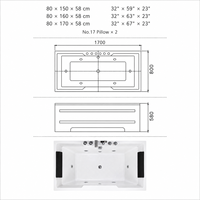 Baignoire de massage rectangulaire OEM 800x1500mm pour villa avec jets hydromassants, deux appuie-têtes noirs et bec verseur sur colonne