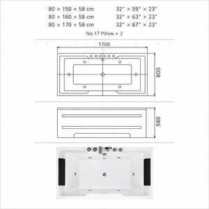Bañera de <span class=keywords><strong>Hidromasaje</strong></span> Rectangular OEM de 800x1500mm para Villa con Jets de <span class=keywords><strong>Hidromasaje</strong></span>, Reposacabezas Dobles Negros y Grifo de <span class=keywords><strong>Torre</strong></span> - Product Image 3