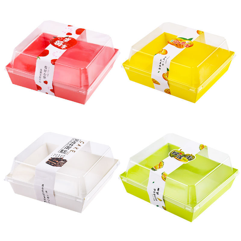 Aangepaste Logo Afdrukken Food Grade Kraftpapier Bakkerij Verpakking Sushi Takeaway Doos Plastic Deksel Met Transparante 1 Stuks