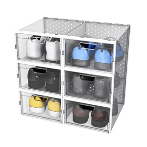 New Type 6pcs Foldable Plastic Stackable Shoe Storage Box Set Clear Shoe Boxes