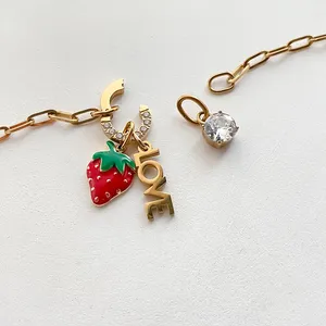 Collana EManco Fashion con Ciondolo a Cuore Fragola LOVE Fai da Te, da Donna, Regolabile, in Acciaio Inossidabile, con Catena a Graffetta, Minimalista, per Feste, Dropshipping - Product Image 5