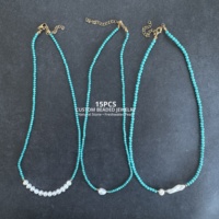 Collier de perles en pierre naturelle turquoise et perles de culture d'eau douce, style bohème, léger, 15 pièces, cadeau pour femme