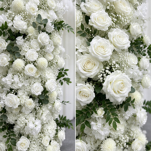 สัญญาดอกไม้ประดิษฐ์ซุ้มดอกไม้ประดิษฐ์ทำด้วยมือสีขาวกุหลาบสีเขียวใบไม้ทำด้วยมือแบบจำลองสูงสไตล์ทันสมัย - Product Image 2