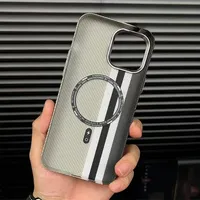 Étui de téléphone à chargement sans fil en fibre de carbone pour iPhone 16 14 15 Pro Max 16 Pro 13 12, coque rigide en PC avec lentille en alliage et couleurs contrastées