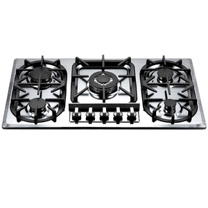 Cuisinière à gaz professionnelle en fonte avec 5 brûleurs intégrés, plaque de cuisson avec panneau en acier inoxydable - Product Image 1