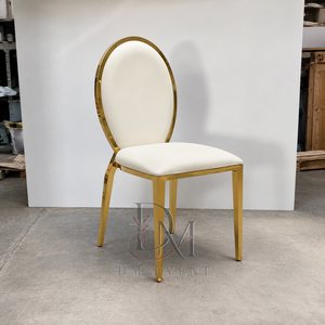Round <b>Gold</b> Frame Back <b>Gold</b> Stainless Steel Wedding <b>Chair</b> with White Cushion for Wedding and Banquet Events Event Seating - Product Image 2