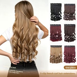 Extension de cheveux synthétiques bouclés à 5 clips, style français, pour femme, pour salon de coiffure, ajoute du volume - Product Image 1
