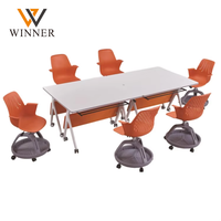 Chaise d'école pliable en plastique avec roulettes et tablette d'écriture pour ordinateur portable, design moderne pour les étudiants et le personnel