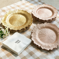 Assiettes rondes en plastique rose doré de 13 pouces pour dîner, mariage, décoration élégante, sous-assiettes en acrylique, banquet, pique-nique
