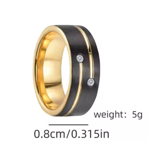 DFR04 Alliances de mariage classiques de luxe en acier inoxydable incrustées de diamants taillés or et argent, cadeaux pour hommes pour fiançailles, anniversaire et fêtes - Product Image 3