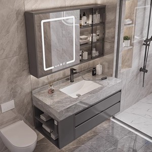 Ensemble de meubles de salle de bain mural en gros, résistant à l'eau, avec double tiroir et rangement latéral - Product Image 1