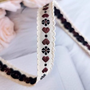 New phong cách dân tộc DIY ren Phụ kiện handmade 100% polyester Ribbon Bow tim thêu hoa nhỏ lượn sóng cạnh xương cá - Product Image 5