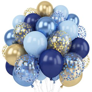 Paquete de 60 Globos Metálicos Azules y Azul Macaron de 12 Pulgadas con Globos de Confeti Dorado Metálico para Fiesta de Cumpleaños - Product Image 1
