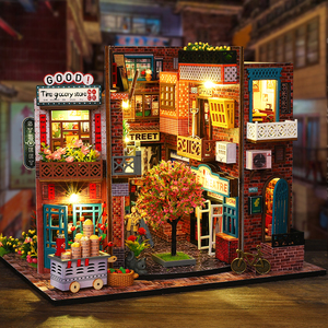 Nouveau Kit DIY de Niche à Livres en Bois Vintage « Allée de Shanghai », Modèle Puzzle 3D avec Éclairage LED, <span class=keywords><strong>D</strong></span>écoration Artisanale Faite à la Main pour la Maison, Cadeau - Product Image 4
