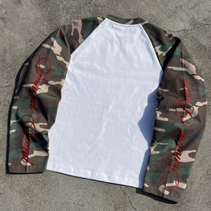 High Quality Oversized Vintage Silk Screen Printed Knitted 100% Cotton Breathable <b>Long</b> <b>Sleeve</b> Streetwear <b>T</b>-<b>Shirt</b> Camo Pattern - Product Image 2
