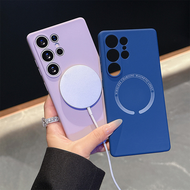 For Samsung S25 S24 S23 S22 S21 S20 Ultra Liquid Silicone Wireless Charging Magnetic Phone case Cover