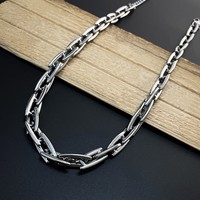 Collier chaîne lourd fait main VAF 50+5CM 10mm à double lame en acier inoxydable, longueur Hip Hop unisexe, robuste, fait à la main