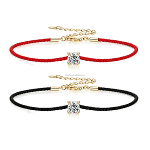 GRA Certified 0.5CT D Color Moissanite Real 925 Sterling Silver <strong>Red</strong> Black String Charm <strong>Bracelet</strong> Women Classical Style Jewelry - Product Image 2